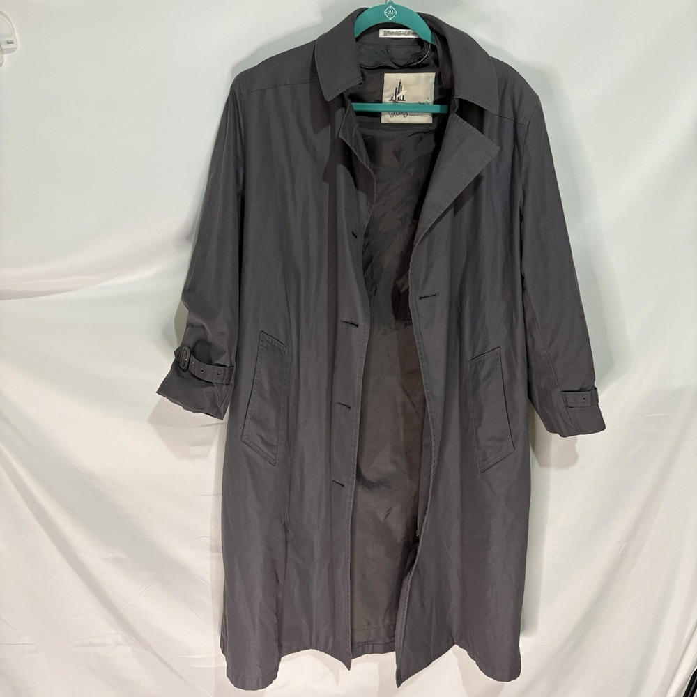 Misty Harbor Womens Grey Trench Coat Size 14P Petite Cotton Blend Outerwear